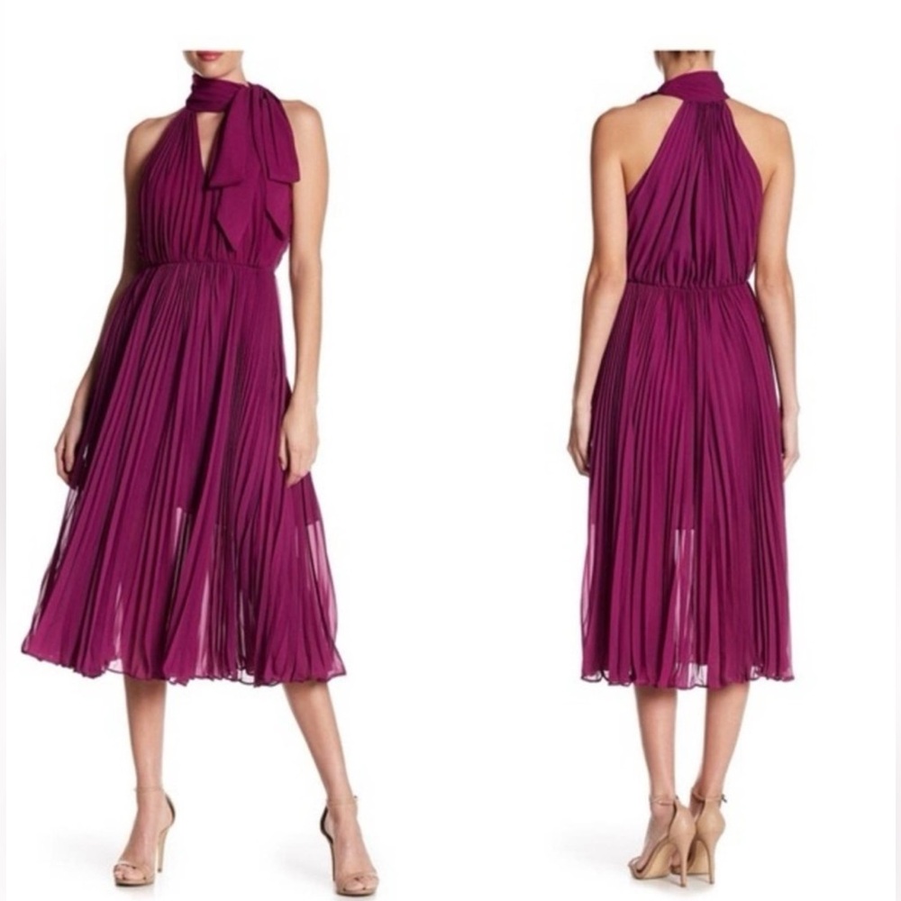 Betsy Johnson Halter Neck Tie Pleated Midi Dress NWT